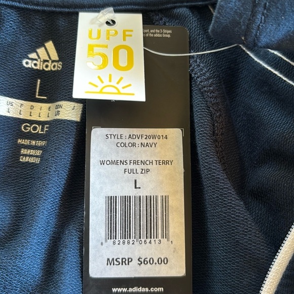 Adidas French Terry Full Zip Blue White Stripe Golf Jacket Size L NWT - Picture 7 of 7